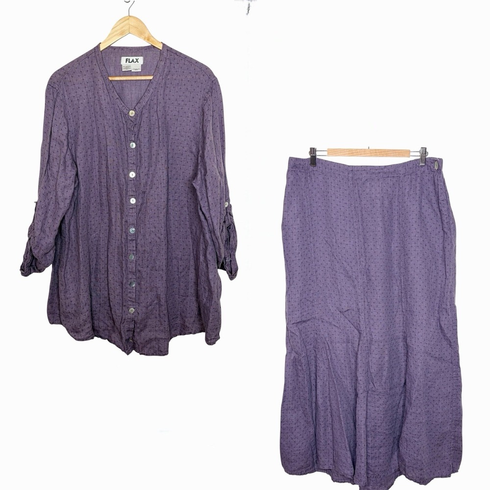 Flax Top Skirt Matching Set Linen Womens Size 1G 18-20 Lagenlook Outfit Resort